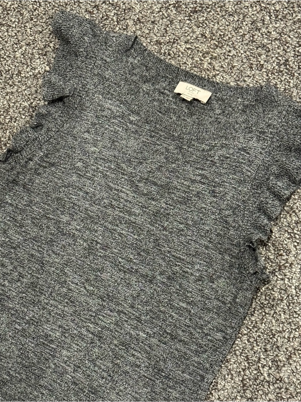 LOFT Outlet Heather Gray Ruffle-Shoulder Knit Tank - Picture 3 of 7